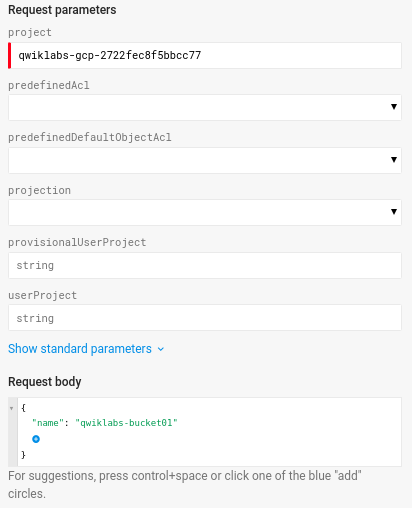 The method displaying in the Request body section of the Request parameters dialog box