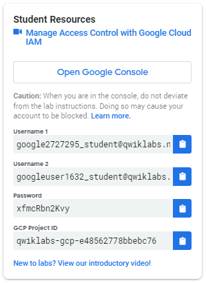 Riquadro Lab Connection che fornisce le credenziali del lab