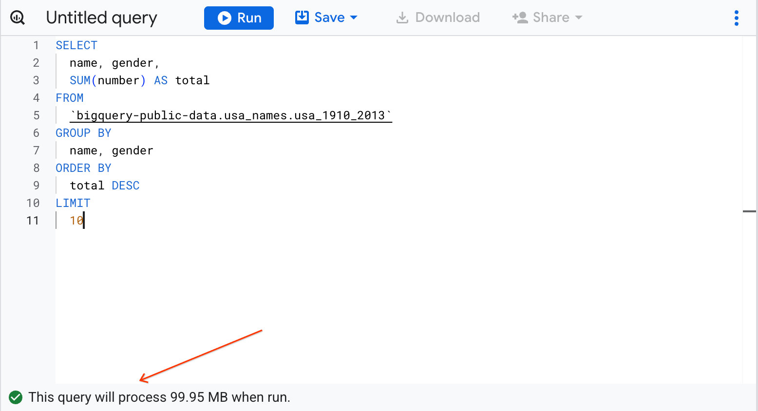 The query validator highlighted in the Query editor