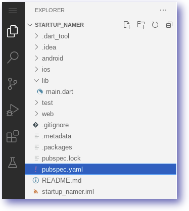 The Explorer panel, which now displays the STARTUP_NAMER folder and lists its contents.