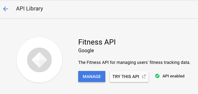 Fitness API habilitada en la biblioteca de APIs