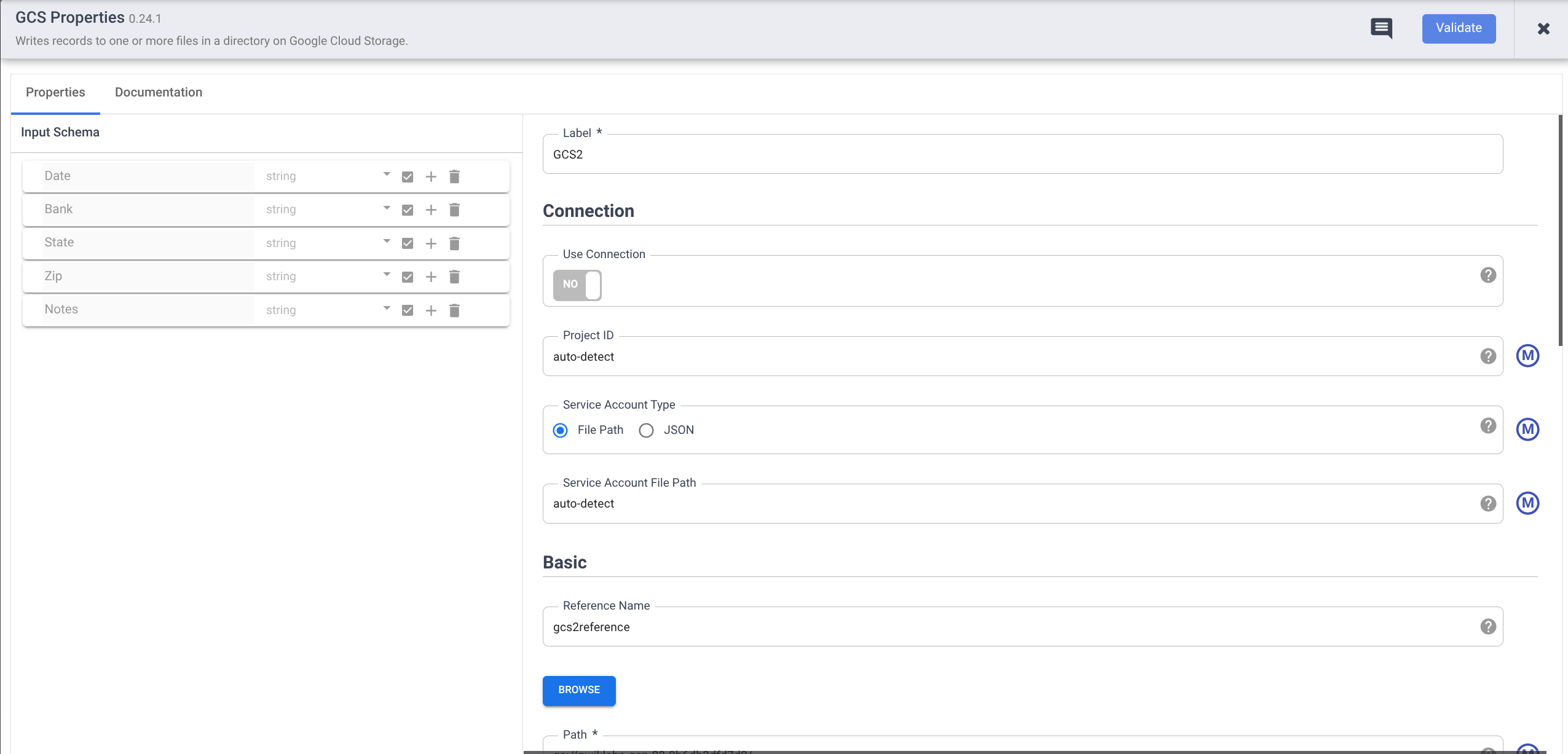 GCS sink properties configuration