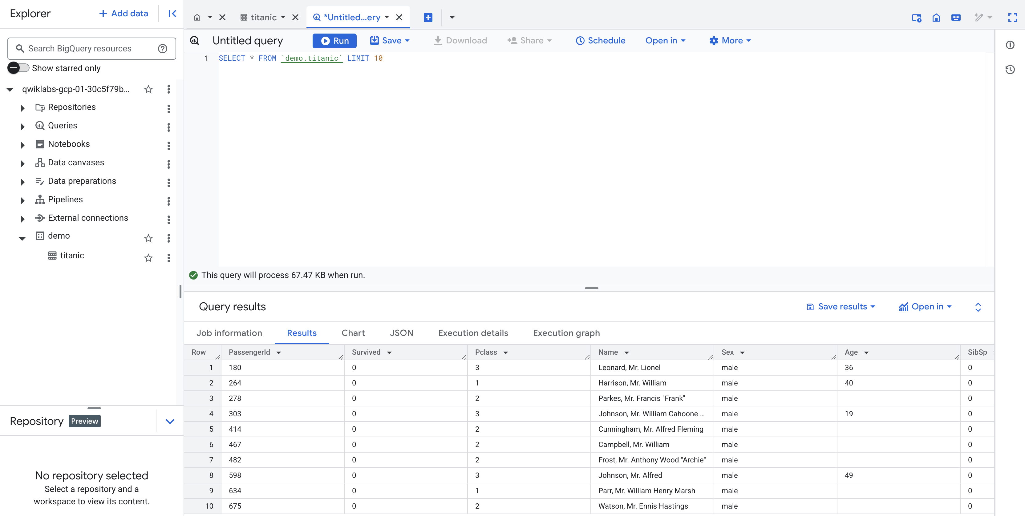Query results