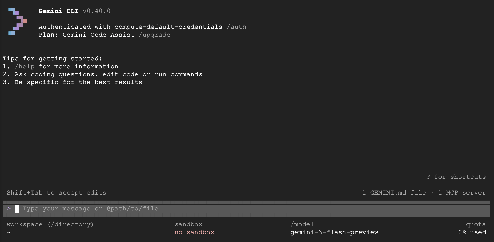 Gemini CLI in Cloud Shell