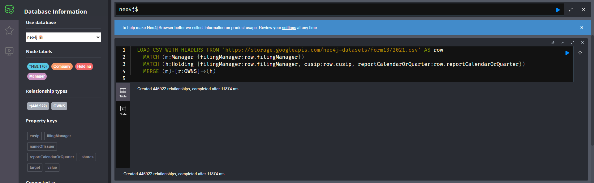 The updated code, which includes the load own relationship data.