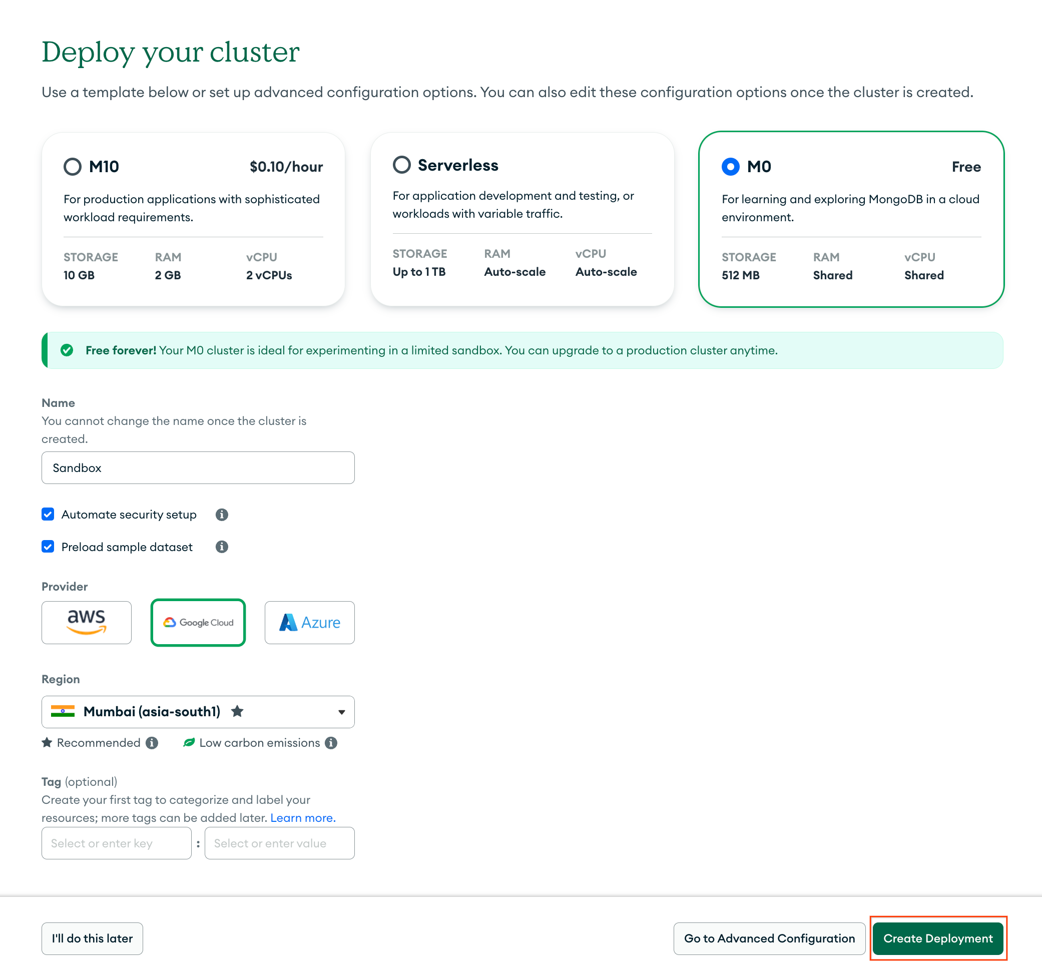 Create deployment