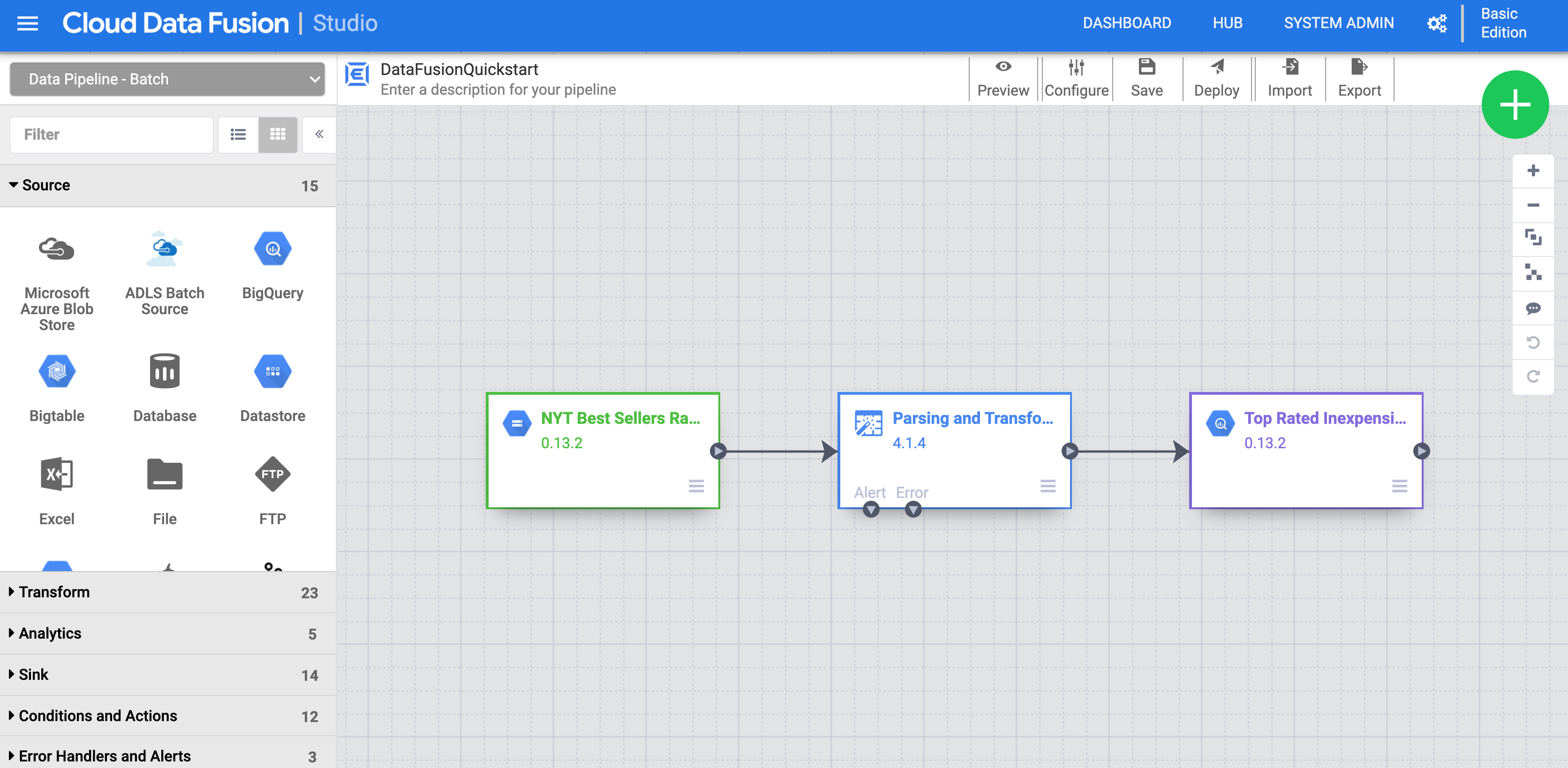 Pipeline Studio displaying a visial representation of the pipeline