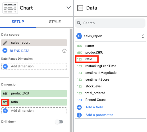 UI でハイライト表示された数値アイコン