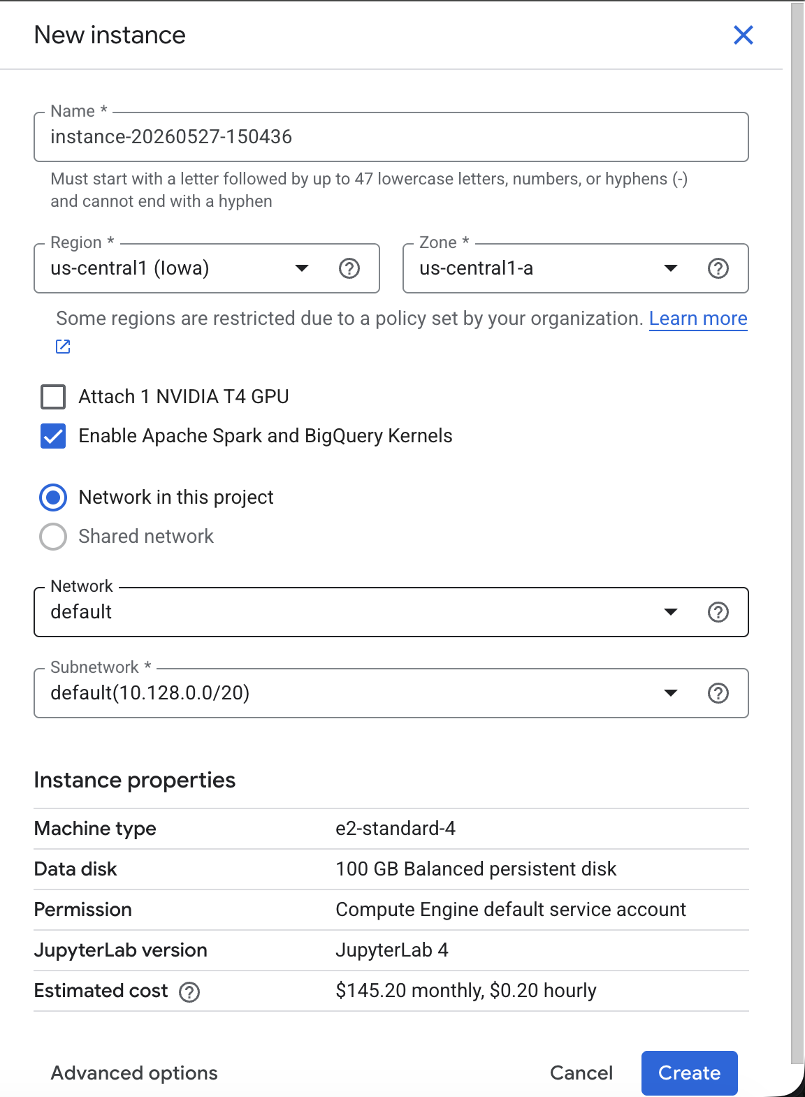 Create a Vertex AI Workbench instance