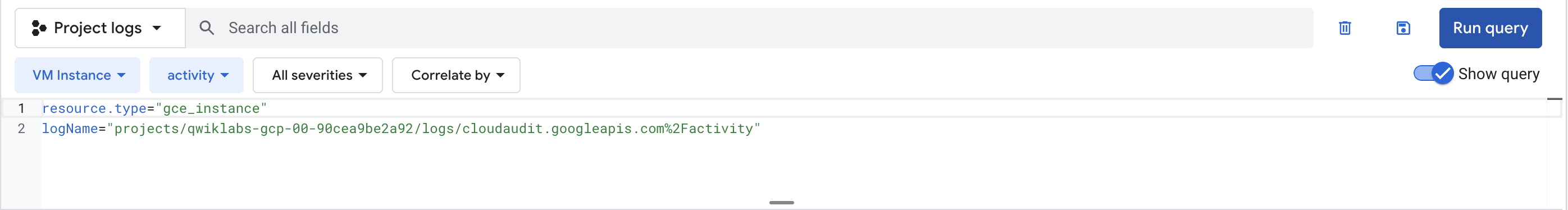 Cloud Logs Explorer window