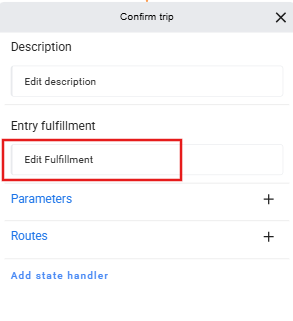 Confirm trip window with Edit fulfillment field highlighted