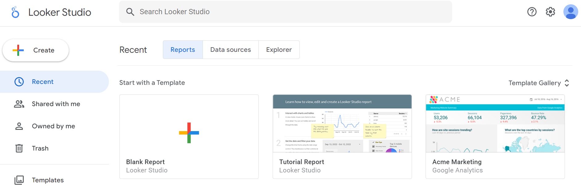 The Reports tabbed page, wherein a Blank Report template is listed.