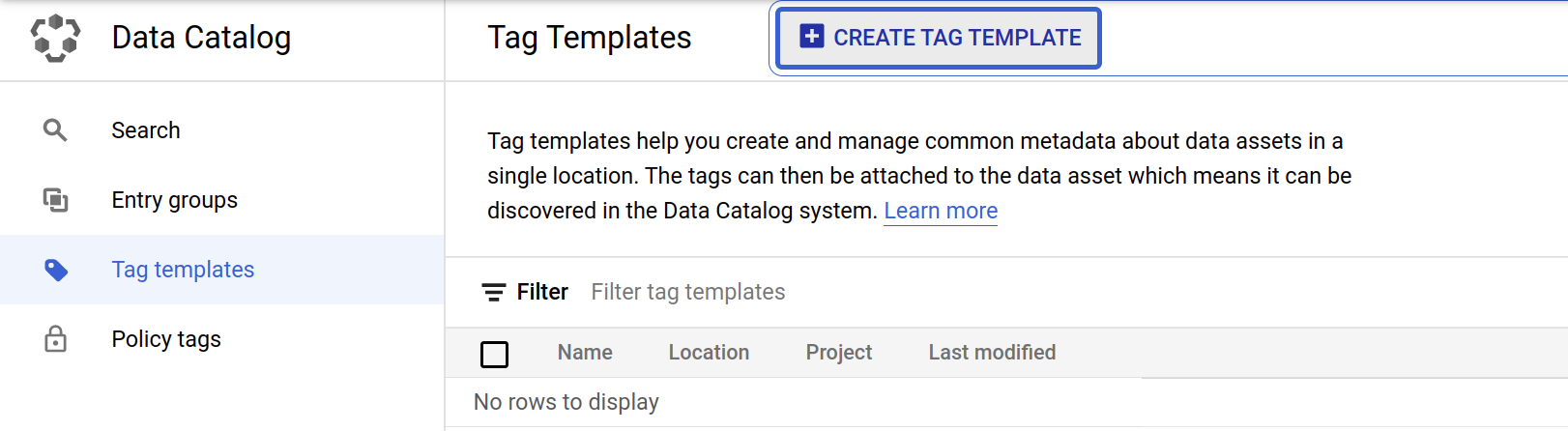 The Create tag template button