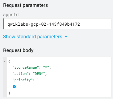 The method displayed in the Request body field