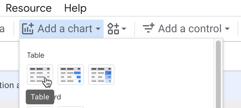 Add a chart >> Table