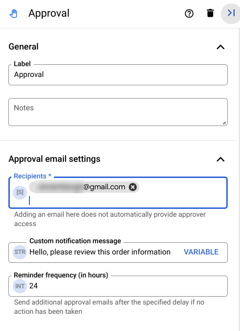 Approval email settings with custom message