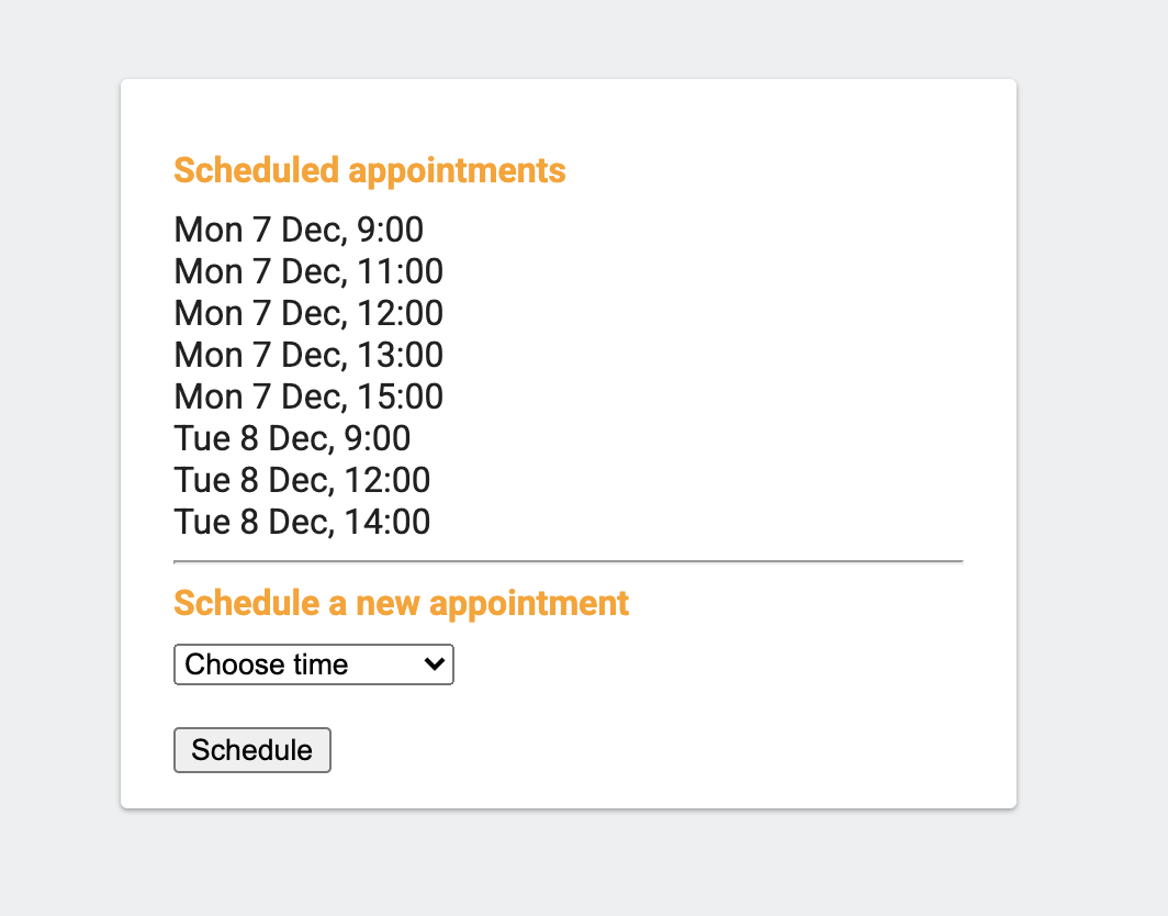 「Scheduled appointments」視窗