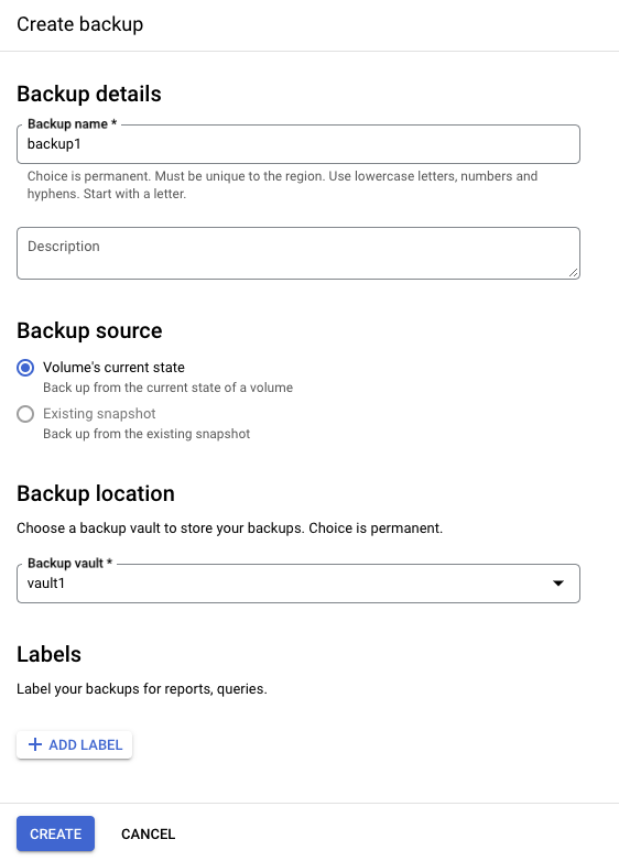 Create a manual backup