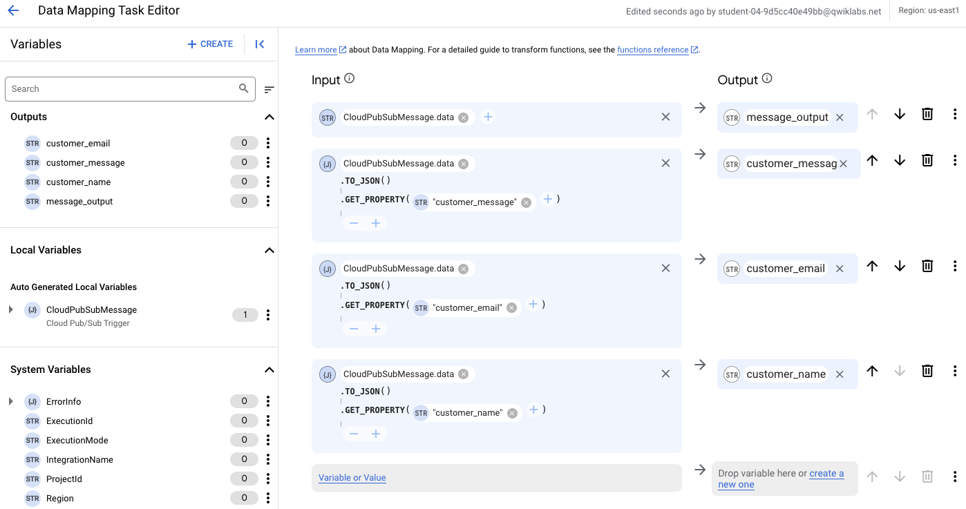 Four data mappings configured for the Application Integration trigger