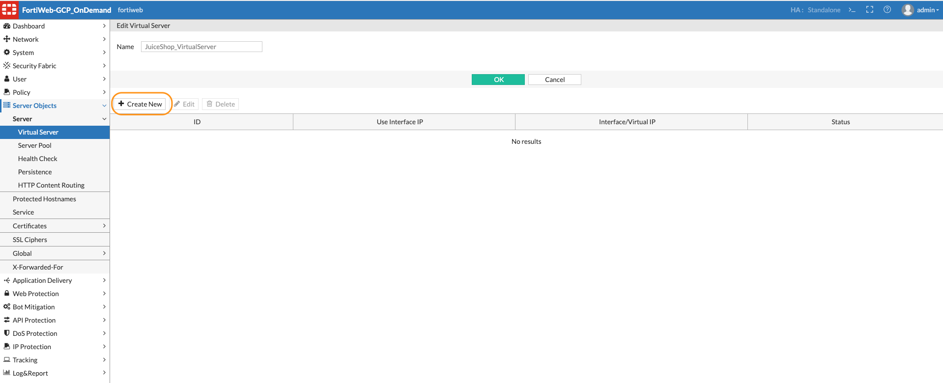FortiWeb Virtual Server Item