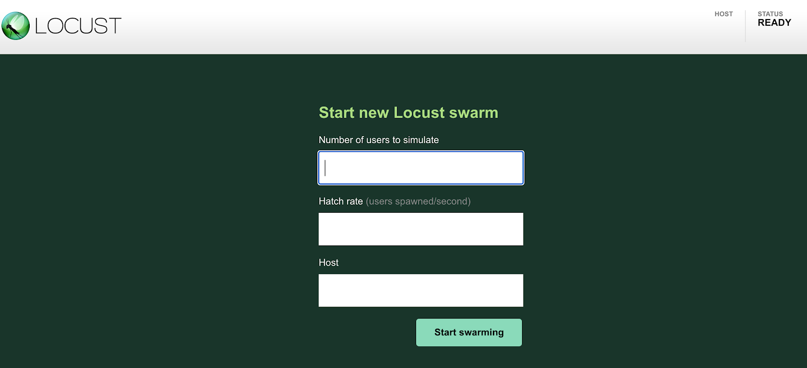 The Locust load generator page