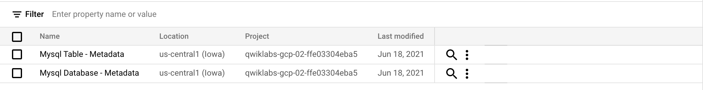 「Mysql Table - Metadata」と「Mysql Database - Metadata」