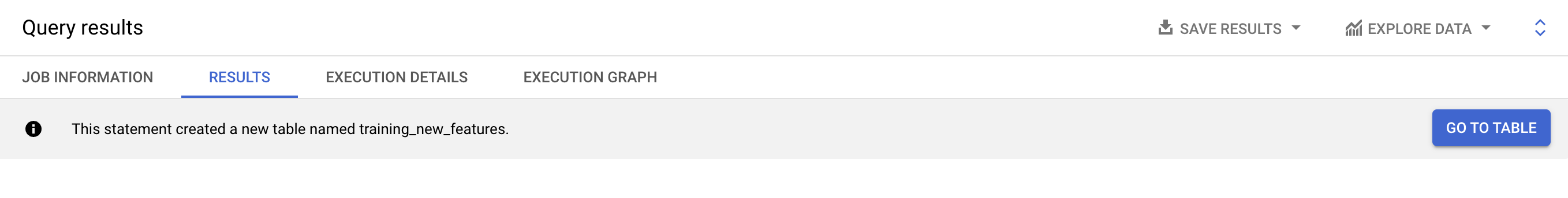 Query results statement confirming that the table was replaced