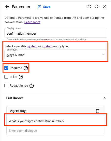 Parameter page