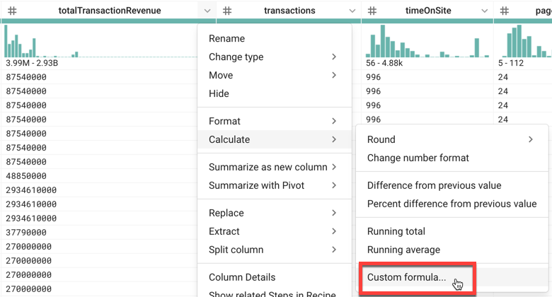 Custom formula highlighted