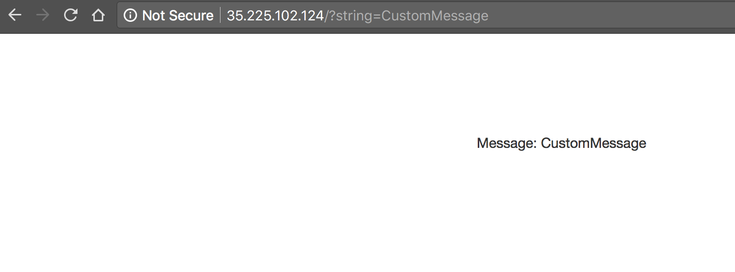 Se muestra &quot;Message: CustomMessage&quot; en una página vacía de un navegador.