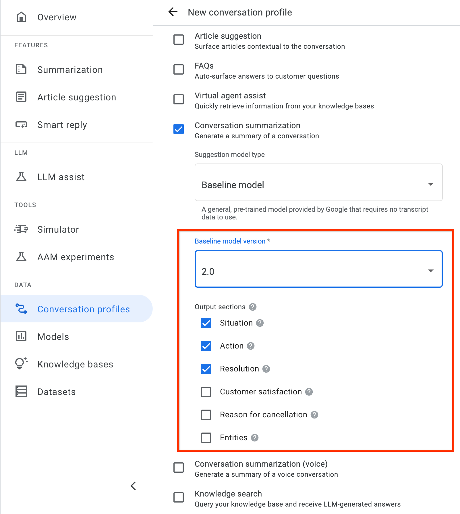 Input for coversation profile