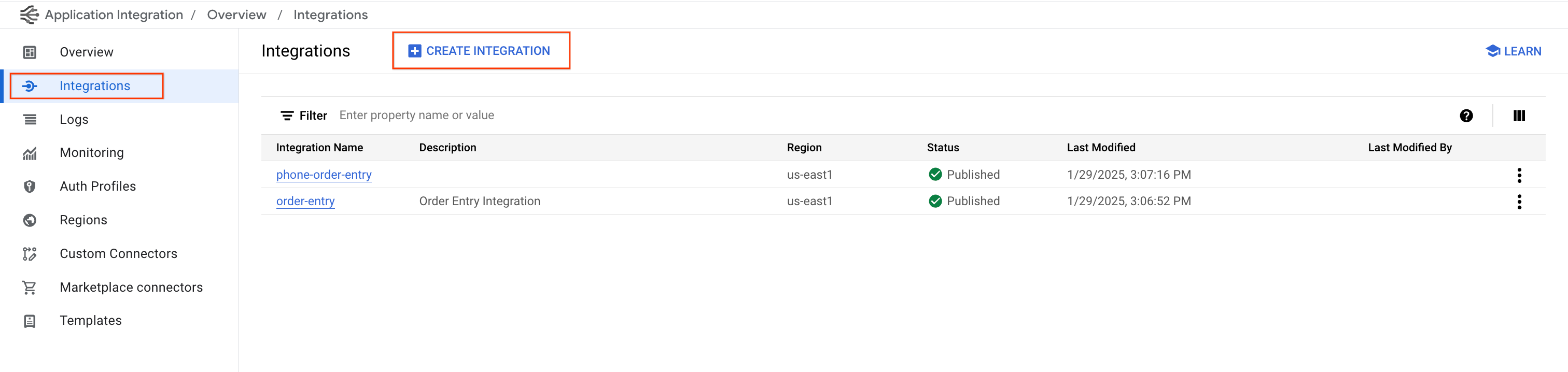 create integration button