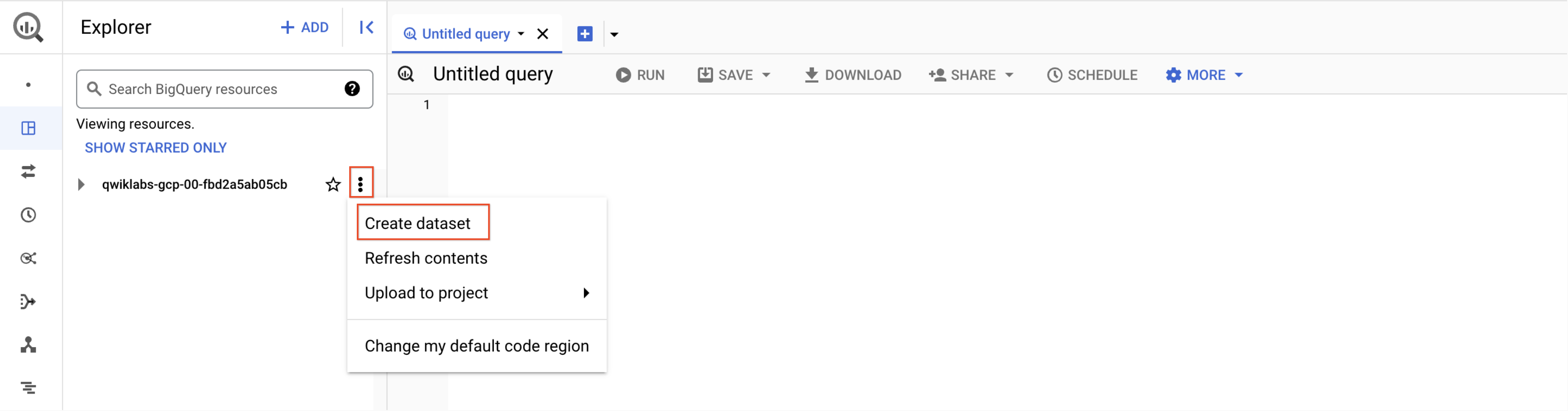 Create dataset selected