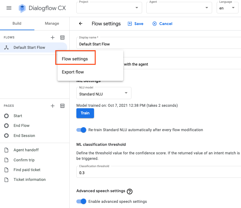 Flow settings page