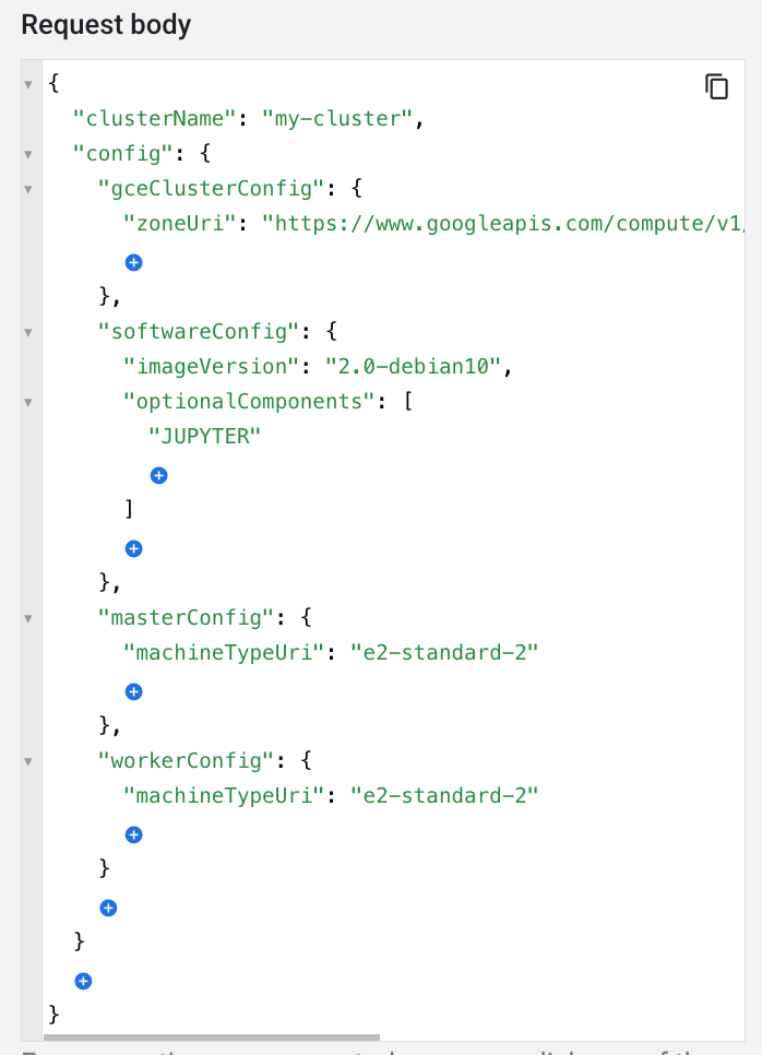 The Request body field displaying lines of code