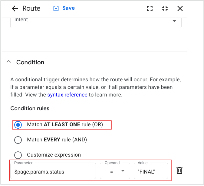 Configure conditions