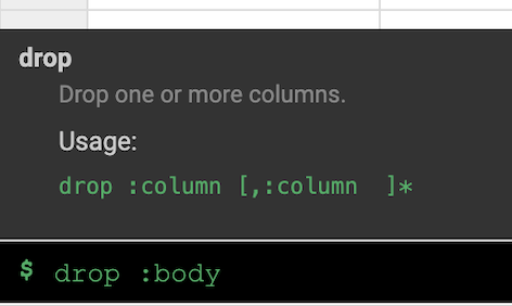 CLI drop body column syntax