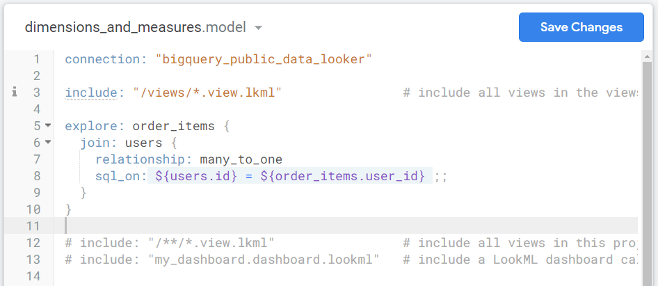 The dimensions_and_measures.model file, which included the aforementioned snippet.