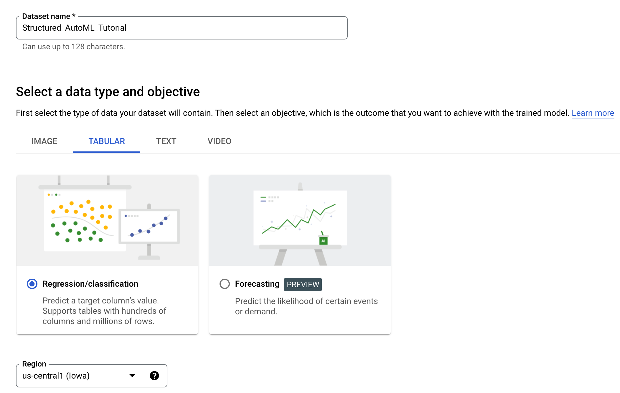 tabular automl model setup