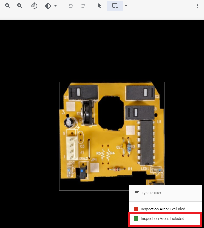 A popup menu displays the highlighted option: Inspection Are: Included