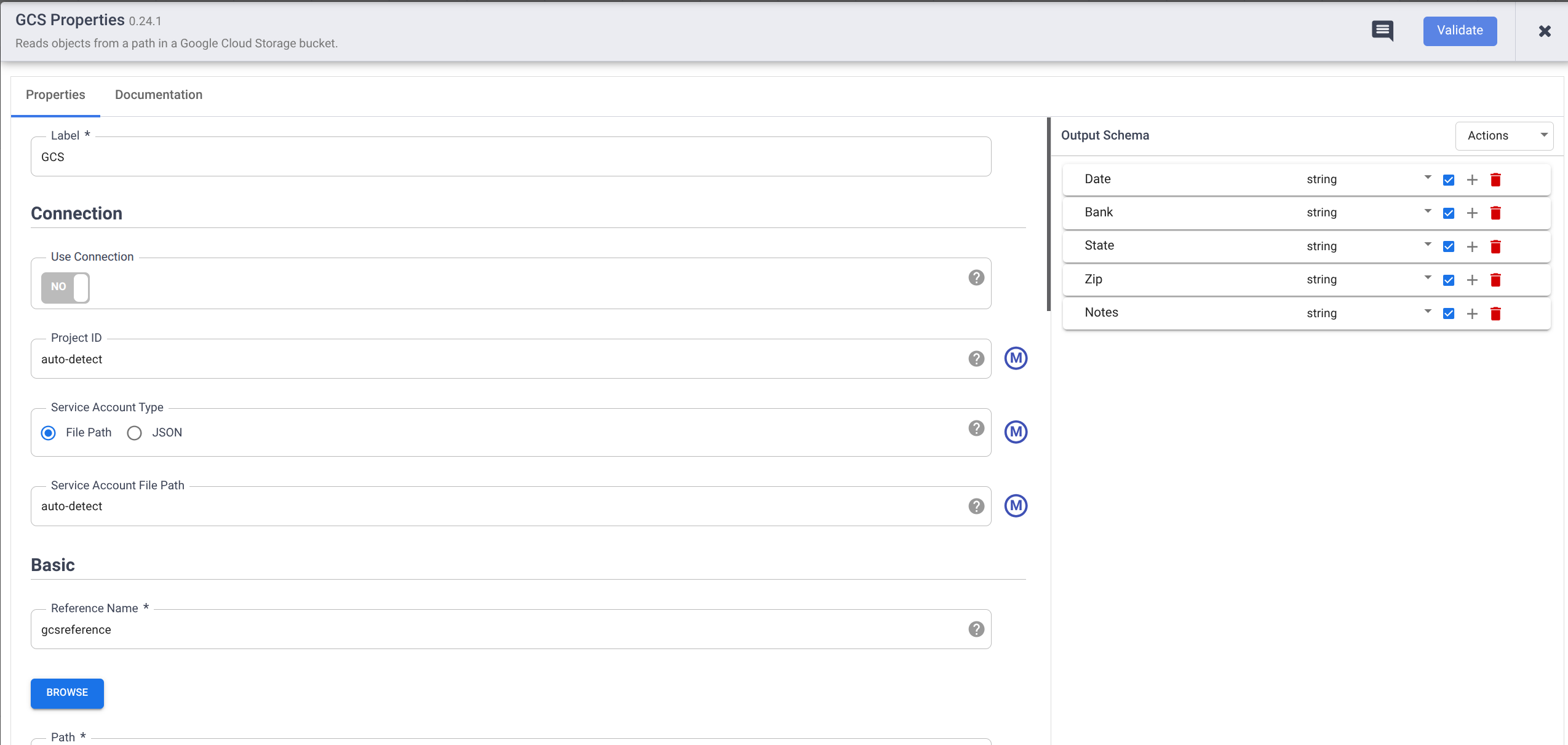 GCS properties configuration