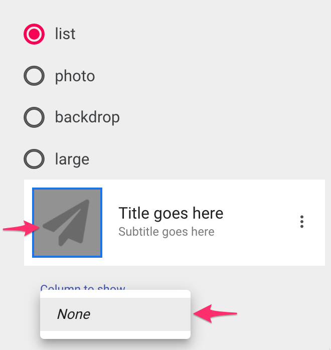 The selected list option and highlighted photo field.