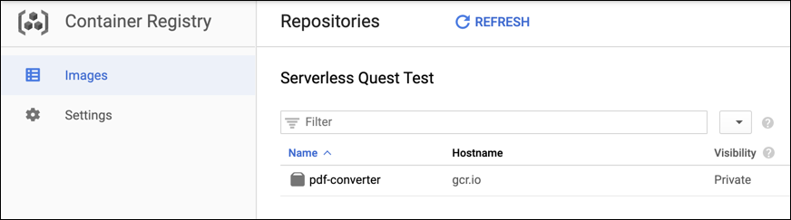 Container Registry with pdf-converter listed