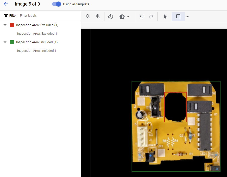 An image displaying one included and one excluded inspection area