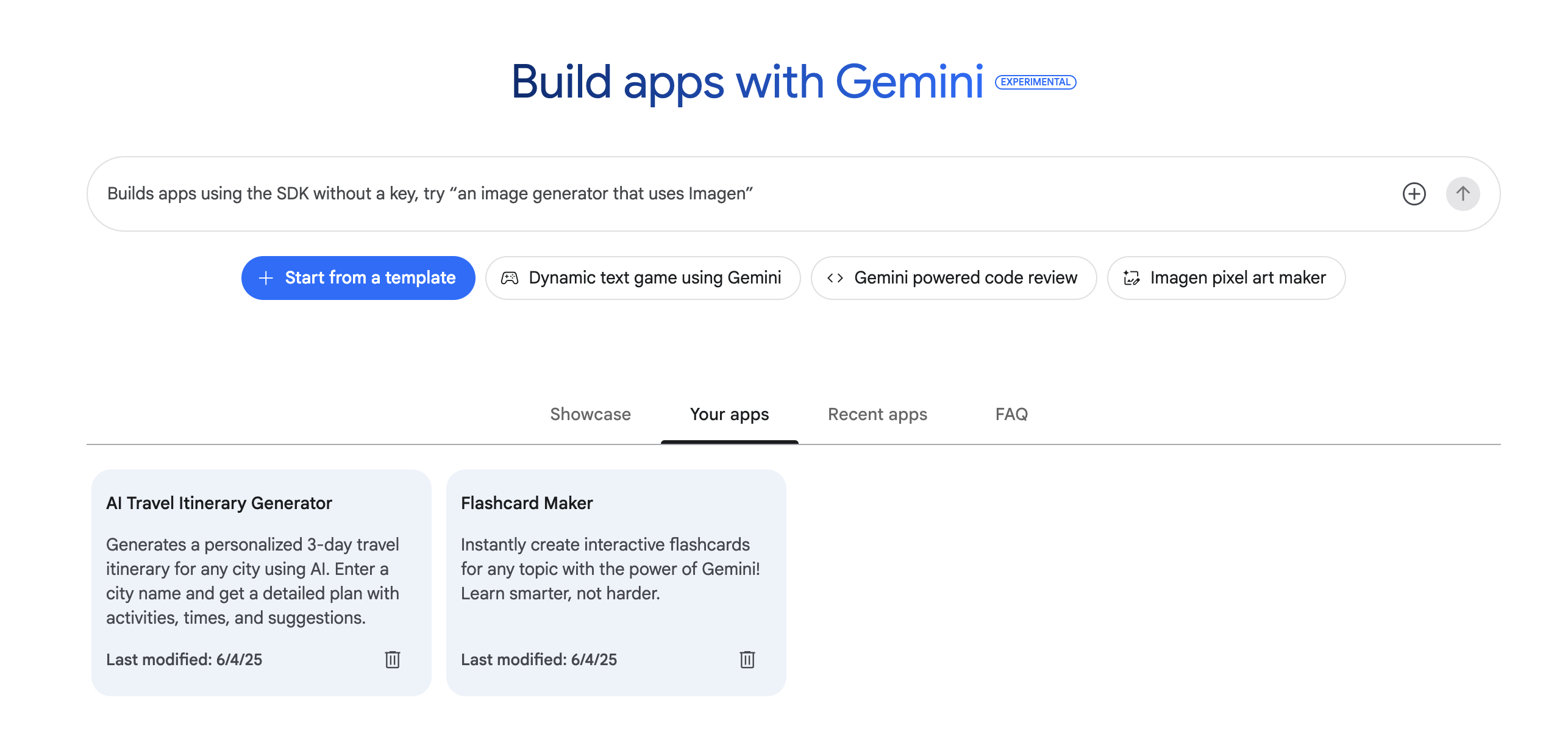 Application prototypes view