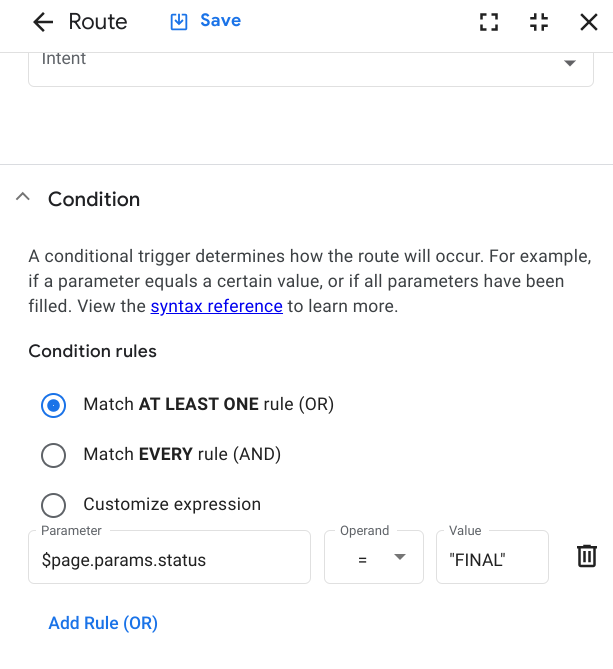 Configure conditions