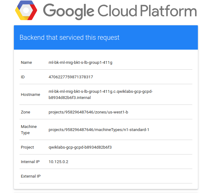 Détails de l&#39;instance Google Cloud tels que le nom, la zone, le type de machine et l&#39;adresse IP interne