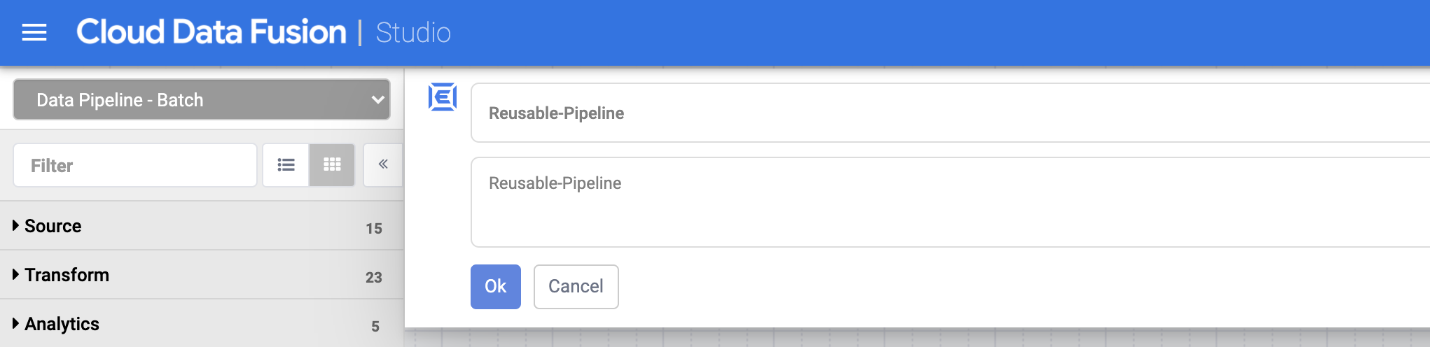 Reusable pipeline name