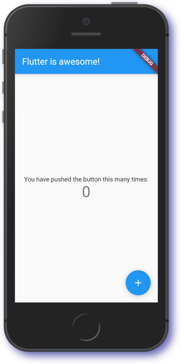 The Flutter is awesome! title displayed on a mobile phone screen