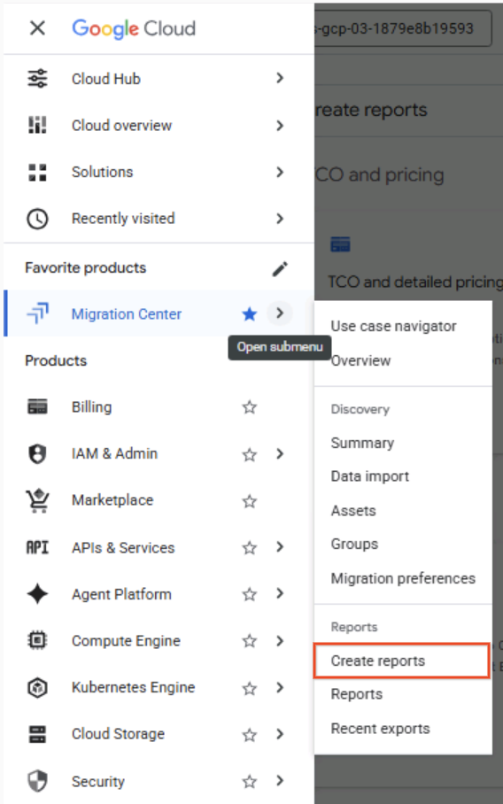 Create reports menu.